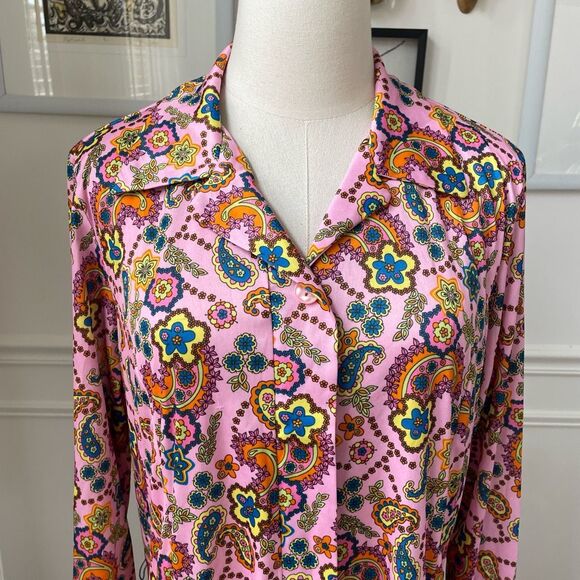 Vintage 70s Tribute Mod Floral Paisley Shirt Dress Long XL - Picture 2 of 9